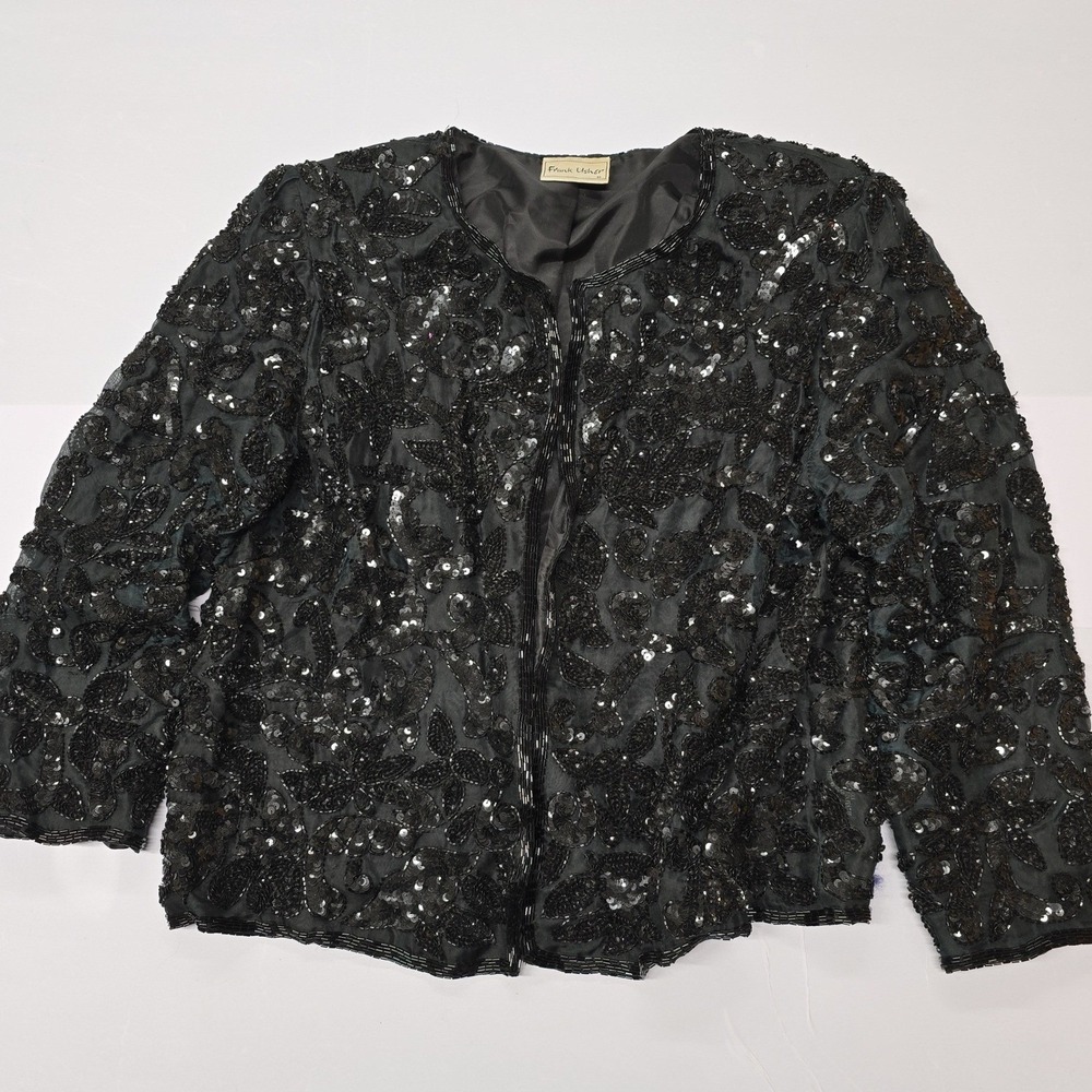 Vintage Frank Usher Black Sequins Beaded Jacket Evening Wear Size M